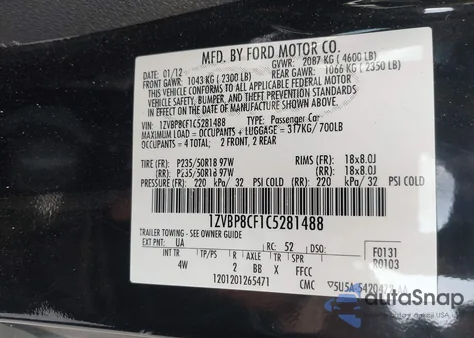 2012 Ford Mustang Gt Premium из США, поврежденный, VIN 1ZVBP8CF1C5281488